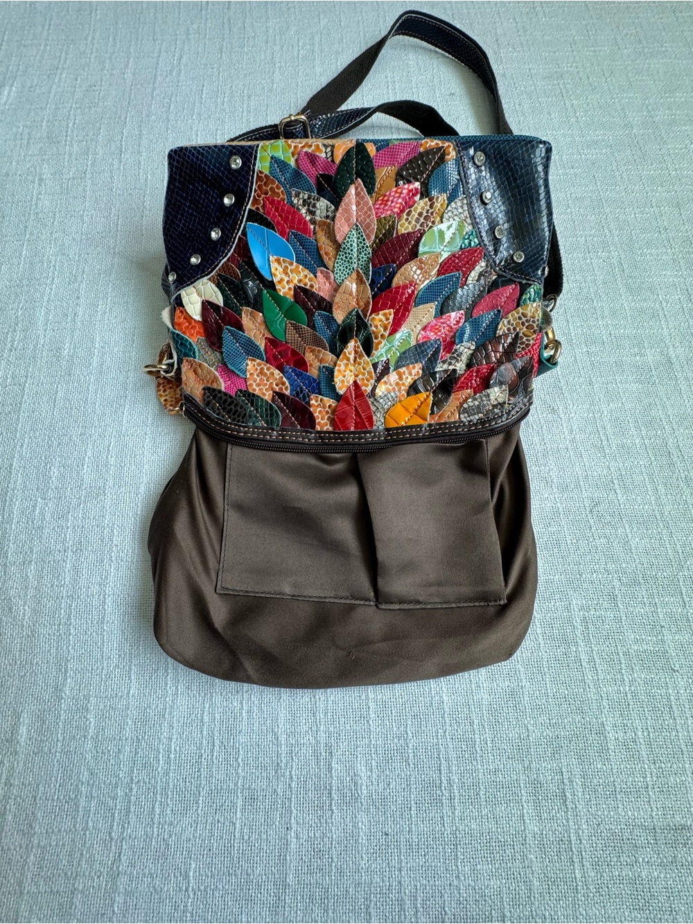 Multicolor Patchwork Shoulder Bag Colors Vary Dressy Unique - Picture 7 of 10